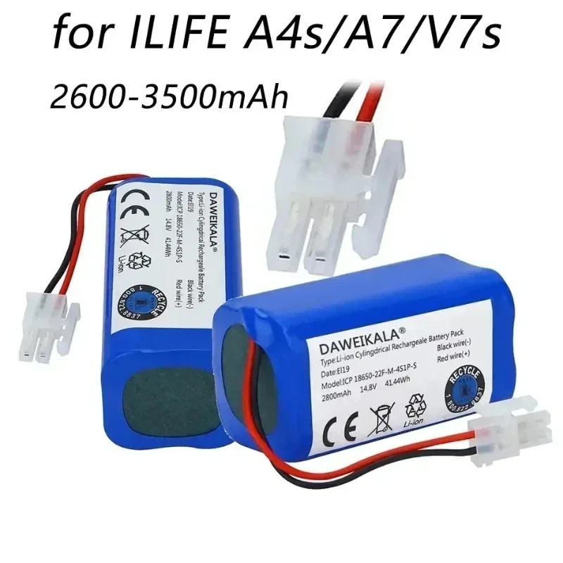 

NEW 14.8V 3500mAh 14.4V 3500mAh Lithium Battery For ILIFE A4 A4s V7 A6 V7s Plus Robot Vacuum Cleaner ILife 4S1P real Capacity