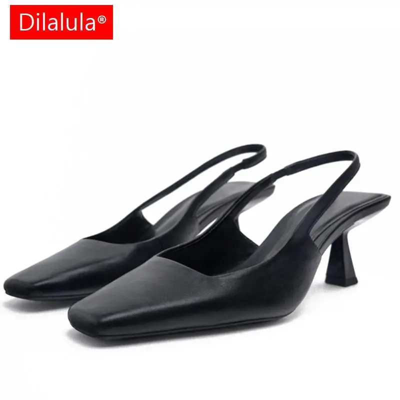 

Dilalula Hot Sale Genuine Leather Summer Sandals Office Ladies High Heels Covered Toe natural leather party dating Shoes 2024