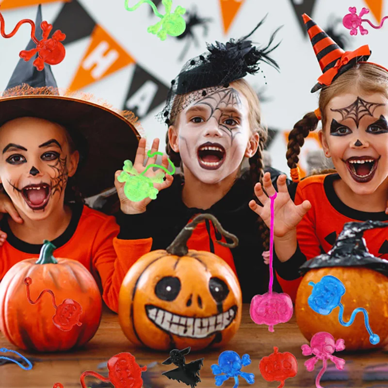10-30Pcs Halloween Stretchy Sticky Toy Treat Or Trick Gift Pumpkin Ghost Witch Fun Toys Kids Birthday Party Favors Goodie Filler