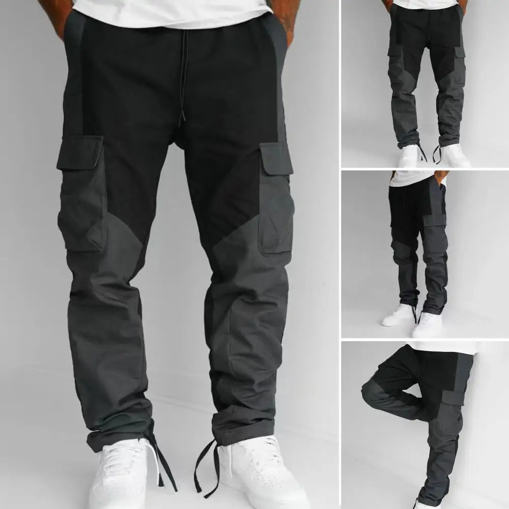 

Multi-pocket Trousers Versatile Men's Cargo Pants Stylish Patchwork Design Comfortable Elastic Waist Multiple Pockets for Sports