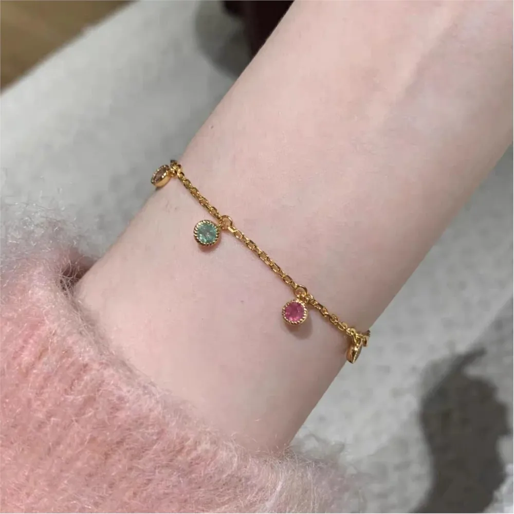 Golden Dopamine Colorful Cubic Zirconia Bracelert for Women 2025 New Style Stylish Chain Bracelert Party Jewelry Gifts