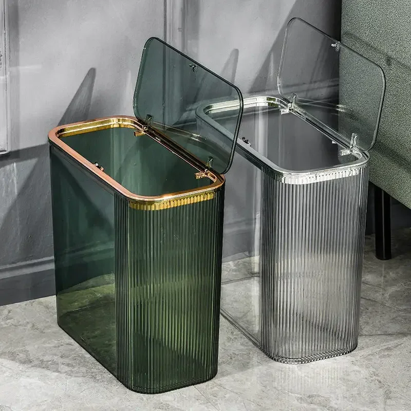 

Household Light Luxury Transparent Sandwich Garbage Bin Toilet Paper Basket Living Room Kitchen Press with Lid Dry Garbage