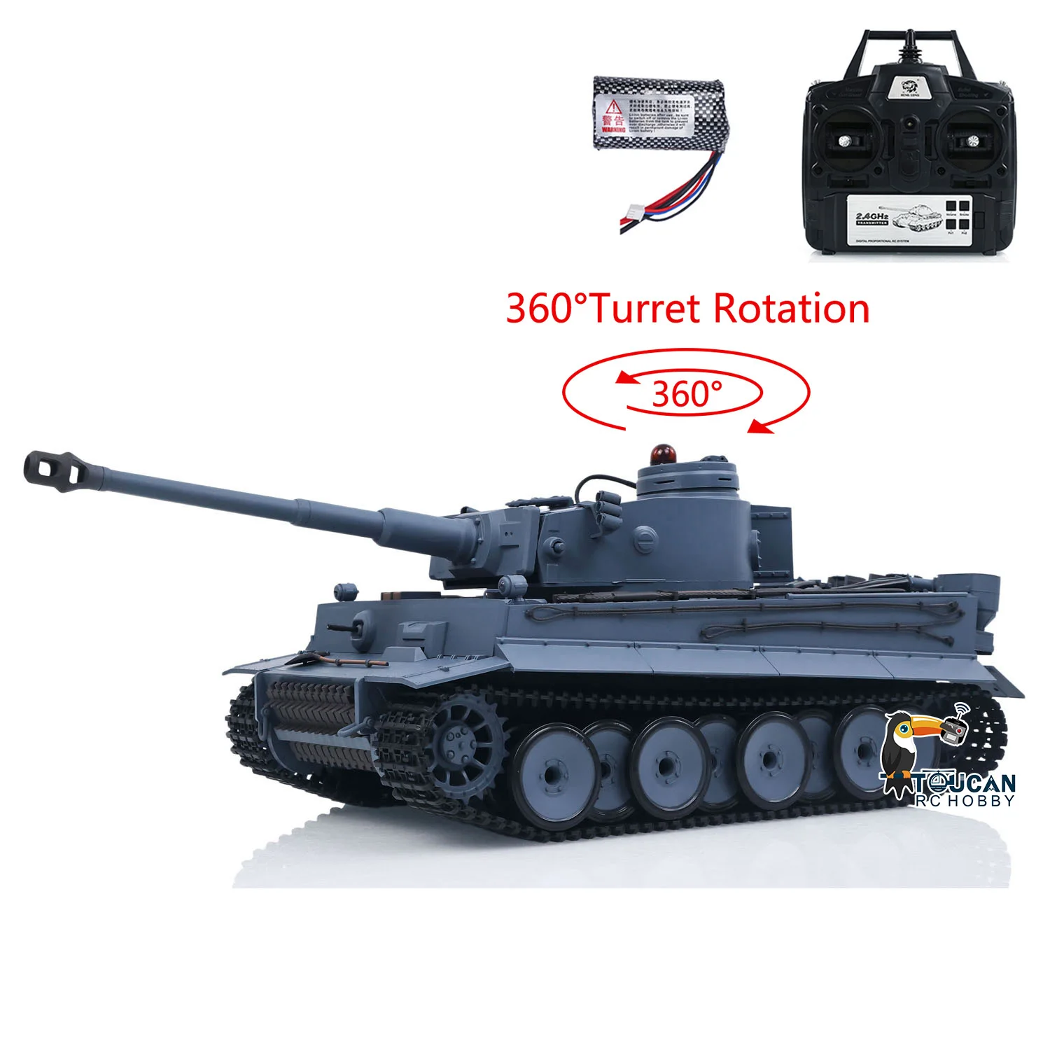 Détail des chenilles et du blindage du char radiocommandé Tiger I 1/16 avec émetteur 2.4GHz.