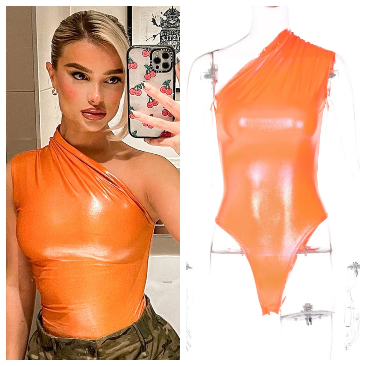 

One Shoulder Sleeveless Bodysuit Women Ruched High Leg Body Top Sexy Summer Playsuit Night Club Rave Outfit Y2K Streetwear