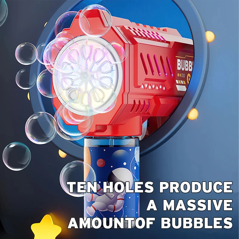 10 Holes Children Electric Bubble Gun Rocket Soap Automatic Bubble Machine Bubbles Gun Kids Summer Outdoor Bubble Blowing Toys 5