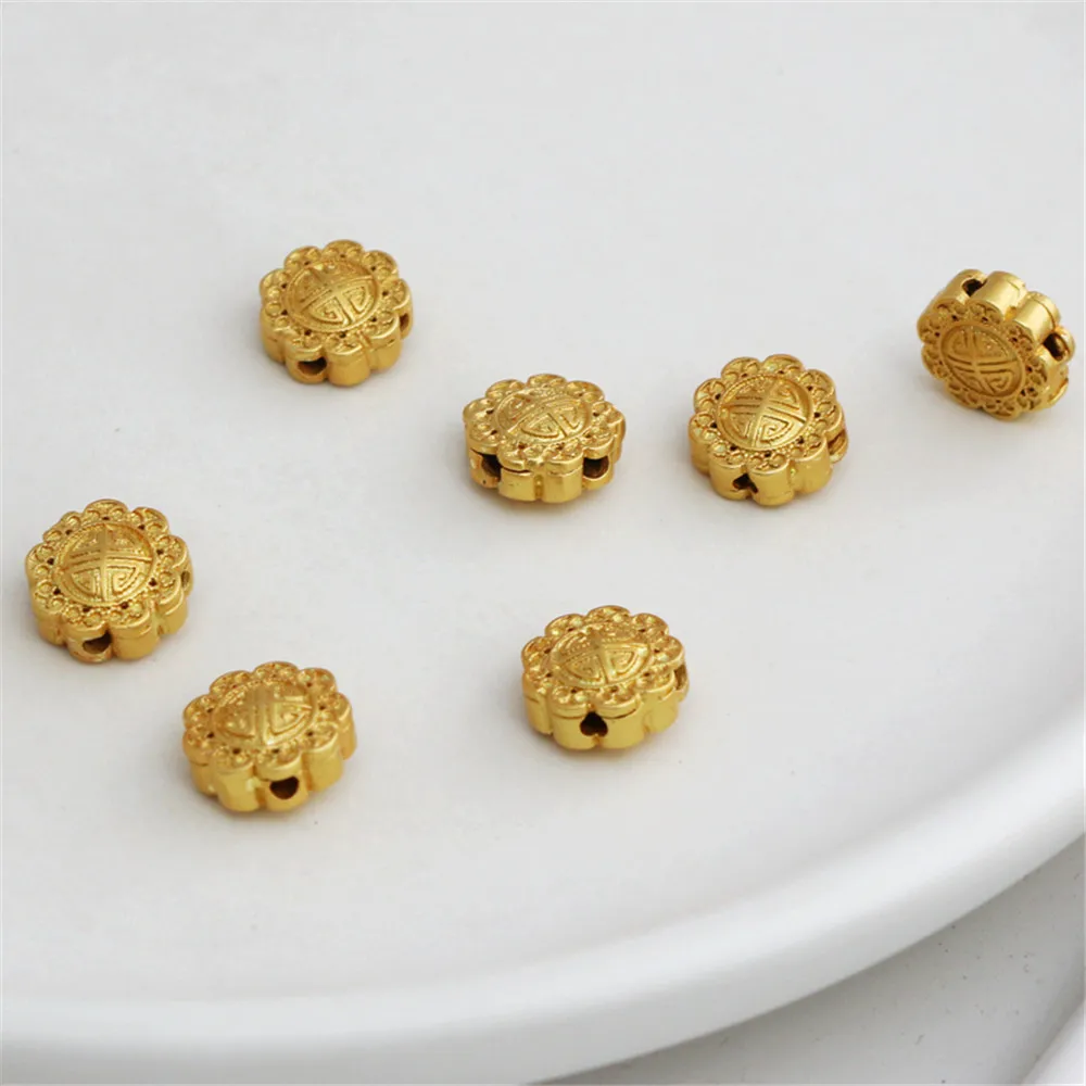 

10mm Matte Gold Double Sided Sunflower Flat Beads 18K Gold Plated Spacer Bead DIY Jewelry Making Components Bracelets Accessorie