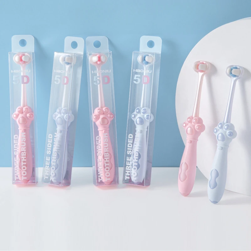 Three Sided Three-dimensional Children Toothbrush for 3-12 Years Cute Cat Claw Baby Brush Dental Care Dental Care Kids Products
