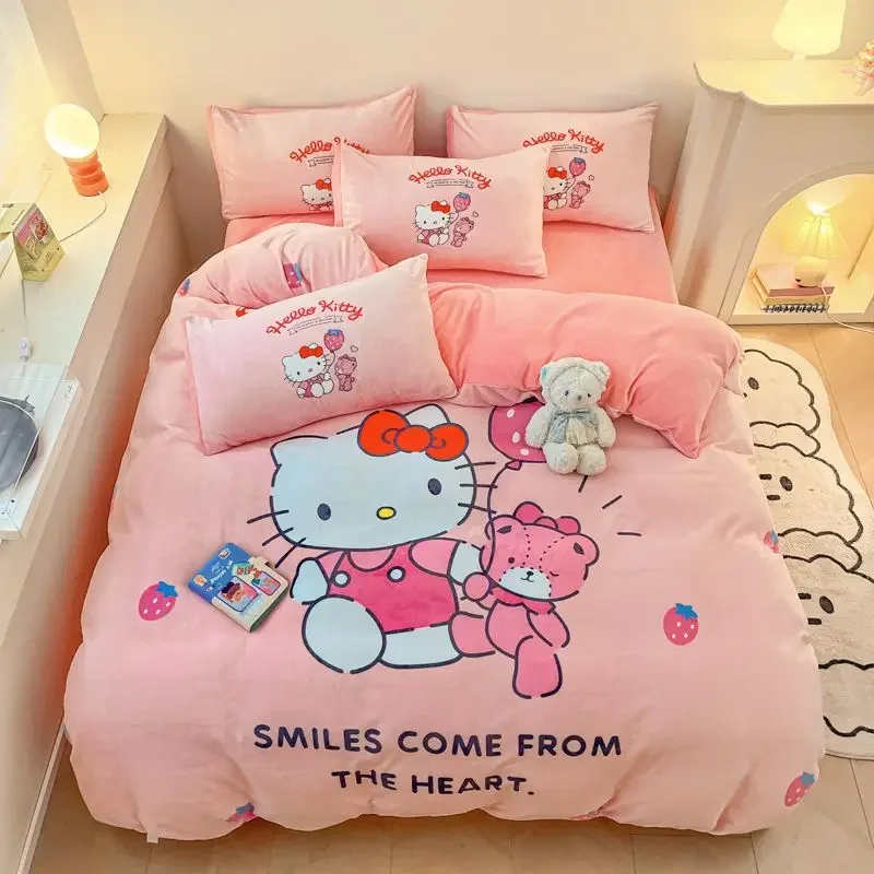 

Sanrio Hello Kitty Cinnamoroll cartoon cute plush four-piece set girly heart simple home dormitory bedding three-piece gift set