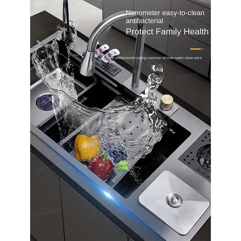 Garbage Can Honeycomb Waterfall Sink Kitchen Stainless Steel