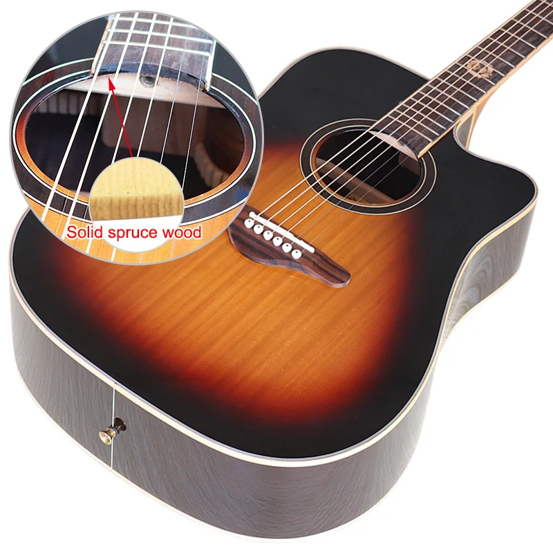Solid Acoustic Guitar 6 String Cutaway Design Solid Wood Top Folk Guitar Good Handicraft acoustic guitar