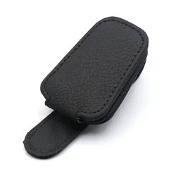 Magnetic Leather Car Sunshade Accessory - Sunglasses & Ticket Holder Clip (Black)