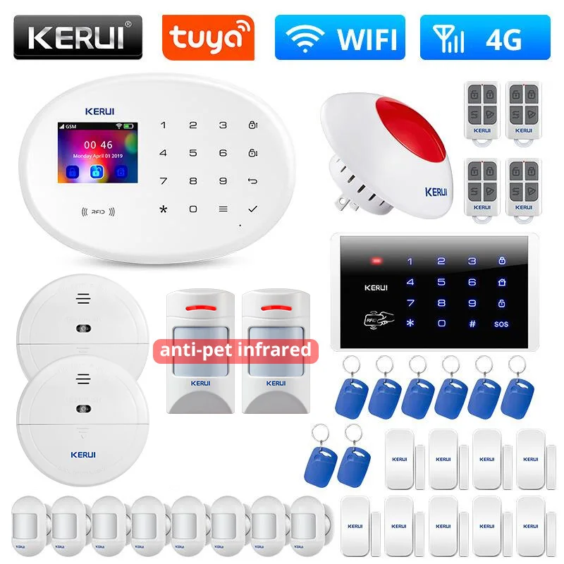

KERUI W204 Tuya комплект смарт-сигнализации WIFI GSM 4G Домашняя безопасность приложение дистанционное управление цветная Сенсорная панель защита от взлома PIR датчик движения