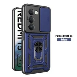 Armor Shockproof Magnetic Holder Ring Case with Camera Protection for Redmi 15 5G (169mm) (Navy)