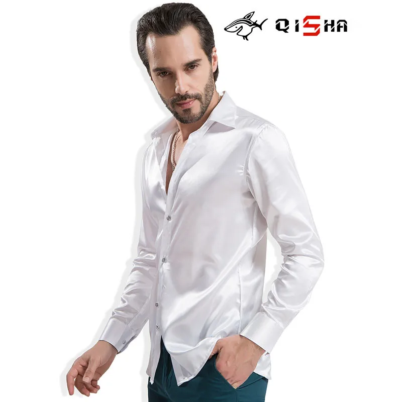 Luxury Brand Men's Party Fashion Trend Tuxedo Shirts Bright Colors Silk Smooth Long Sleeves Solid Color Buttons Shirt for Men