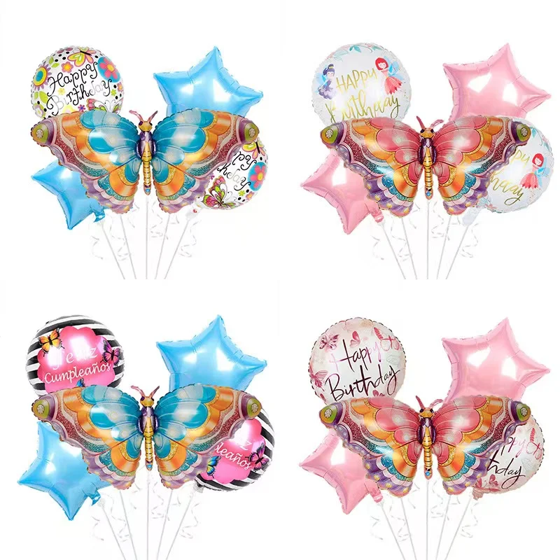 

Butterfly Aluminum Film Balloon Blue Pink Butterfly Set Cartoon Birthday Balloon Children's Decorative Balloon