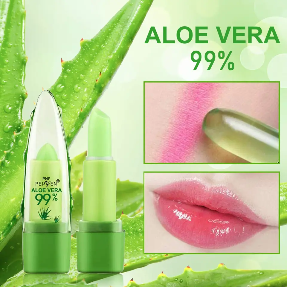 2 Stück Aloe Vera Lippenstift, langanhaltender pflegender und aufpolsternder Balsam, feuchtigkeitsspendender, farbverändernder Gel-Lipgloss, Make-up_voghion.com