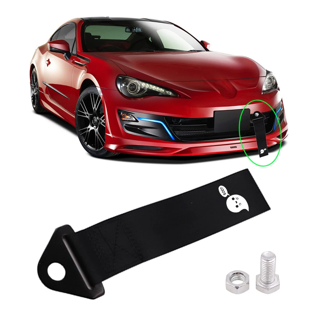 JDM 레이싱카 야광 유니버셜 귀여운 고스트 부 나일론 고품질 견인 스트랩 견인 로프 범퍼 트레일러 자동차 스타일링용
