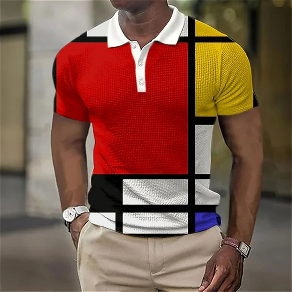 

Fashion Men's Polo Shirts 3d Splicing Plaid Printing Art Oversized Shirt Daily Casual Short Sleeve Street Cool Tops Men Clothing