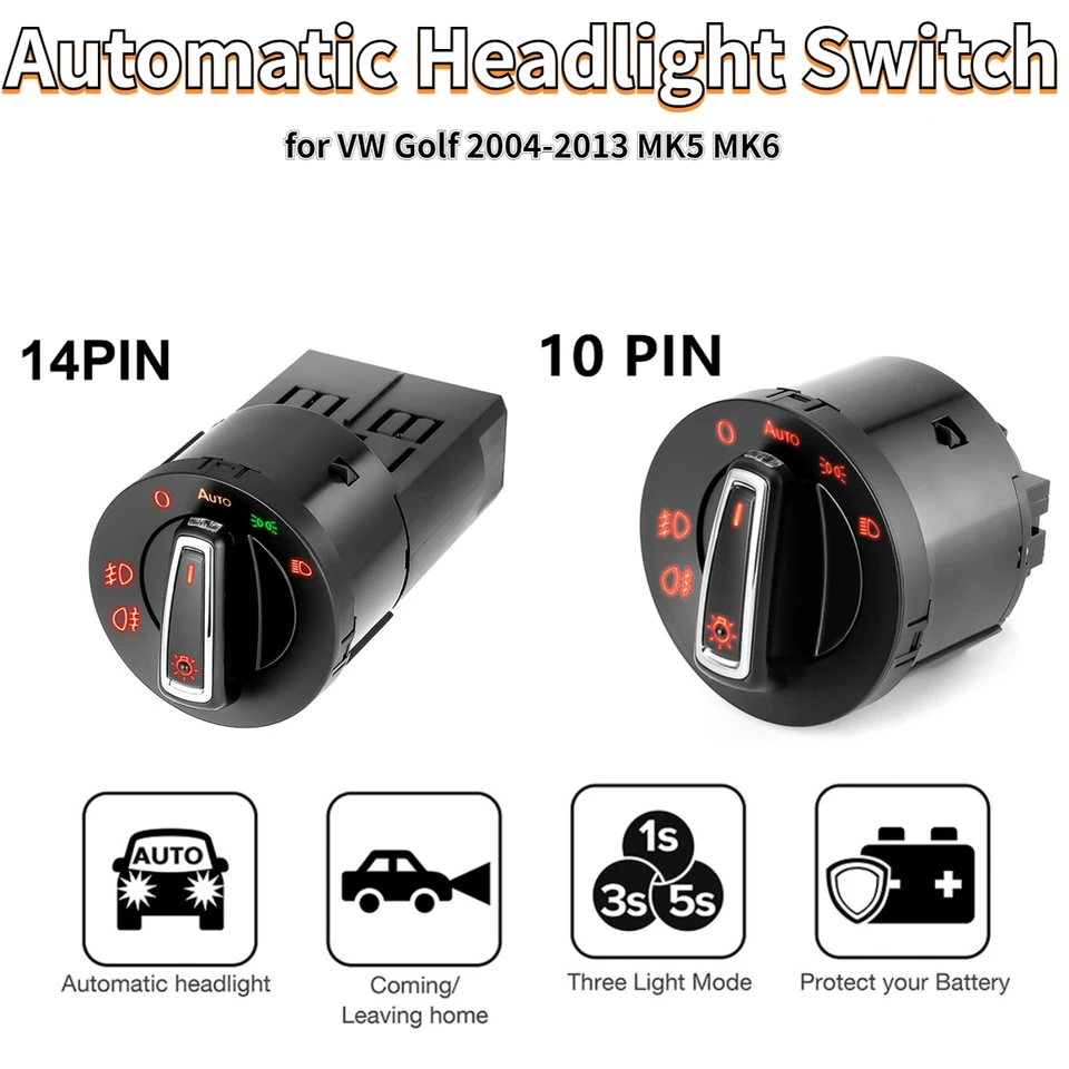 Keenso Auto Lichtschalter Modul, Auto Scheinwerferschalter Lichtschalter  mit Lichtsensor Scheinwerferschalter 1Z0941431K für Golf MK5 MK6