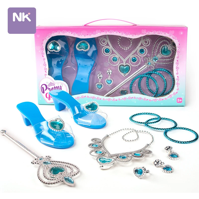 Pretend Play Jewelry Toys Princess Accessories Set for Toddler Girls Dress Up Shoes Toys Crown Necklace Ring  Makeup Toy 4