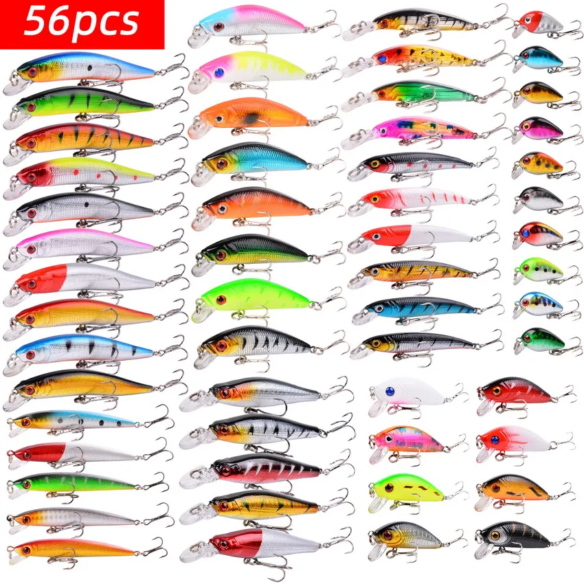 

56PCS Fishing Lure Set Fishing Hard Bait Mini Minnow Floating Swing Crankbait Crazy Wobblers Artificial Bionic Crank Lures