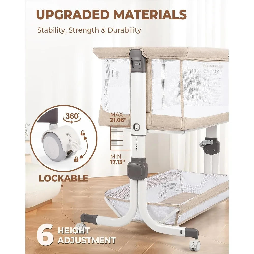 Baby Bassinet Bedside Sleeper, Upgraded Stability Bedside Crib with Full Mesh Sides, Soft Sheet, 6-Height Adjustment 4