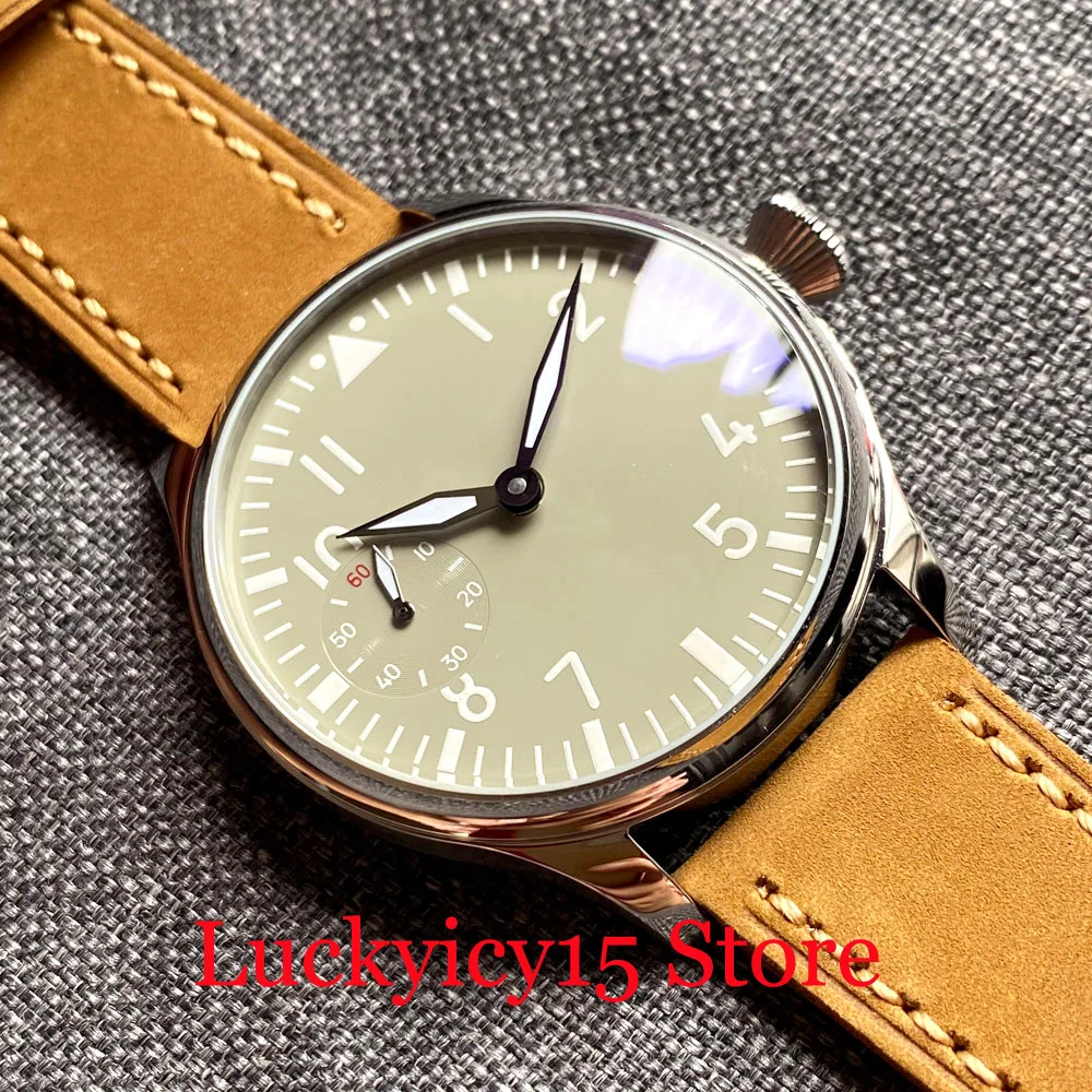 PARNIS 44MM 6497 Mechanical Hand Winding Sliver Case Men Wristwatch Grey/Black/Blue Dial Luminous Dial Polished Bezel Leather