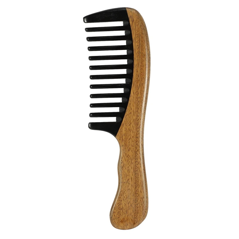 

2X Green Sandalwood Hair Comb No Static Detangling Natural Aroma Handmade Wooden Buffalo Horn Comb Fine Tooth Comb