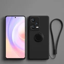 Custodia per telefono in silicone liquido premium con supporto a anello - Protezione morbida, durevole e alla moda