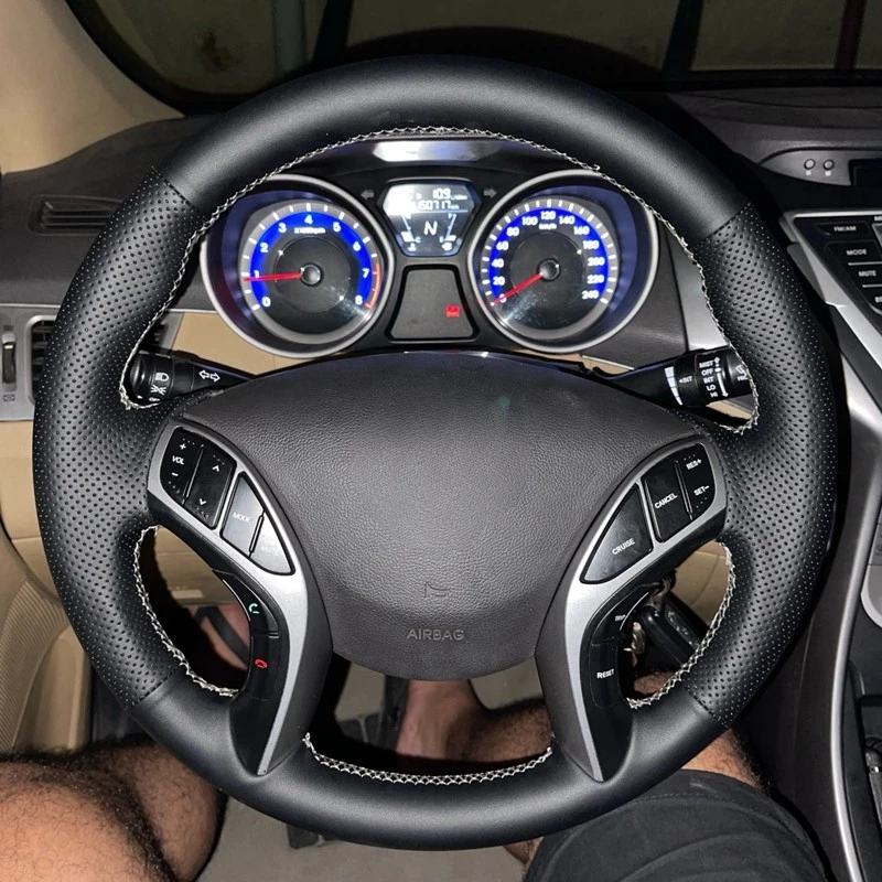 Coprivolante Per Auto In Treccia Pelle Artificiale Nera Antiscivolo Personalizzata Per Hyundai Elantra 2011-2018 Avante I30 2012-2018