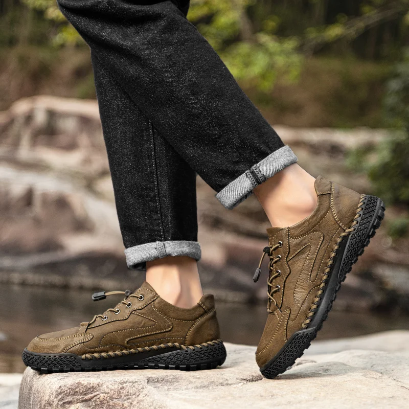 Handmade Business Men Shoes Casual Slip on Loafers Breathable Leather Shoes Men All-match Flats Fashion Moccasins Walking