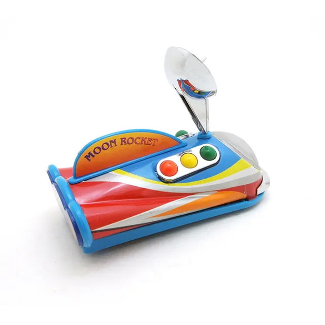 [Funny] Adult Collection Retro Wind up toy Metal Tin Moon Rocket Lunar rover Mechanical Clockwork toy figures model kids gift 5