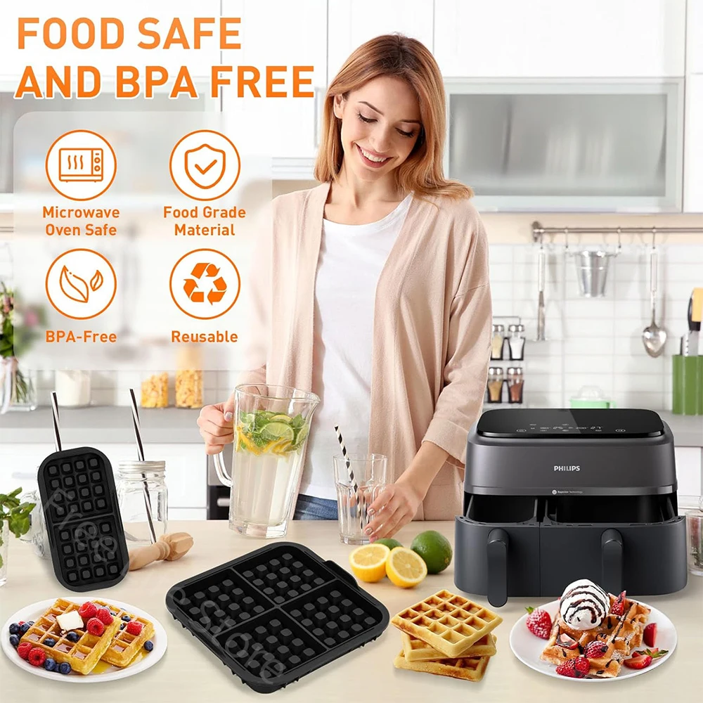 Stampo da forno in silicone per waffle friggrice ad aria per Philips NA350 Tefal EY9018 Waffle Maker antiaderente per Airfryer a doppio cestello serie 3000  15