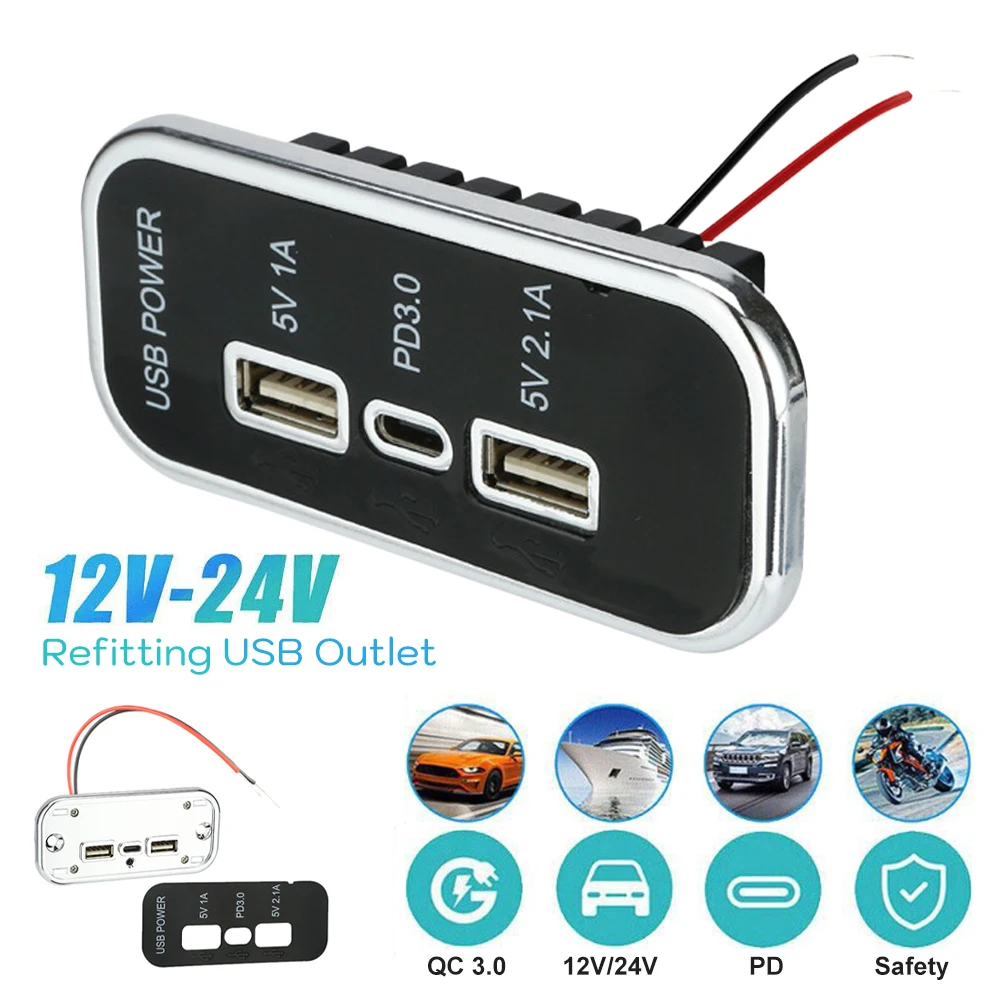 12V 24V USB-Steckdose 3 Anschlüsse Schnell ladegerät USB PD Typ C