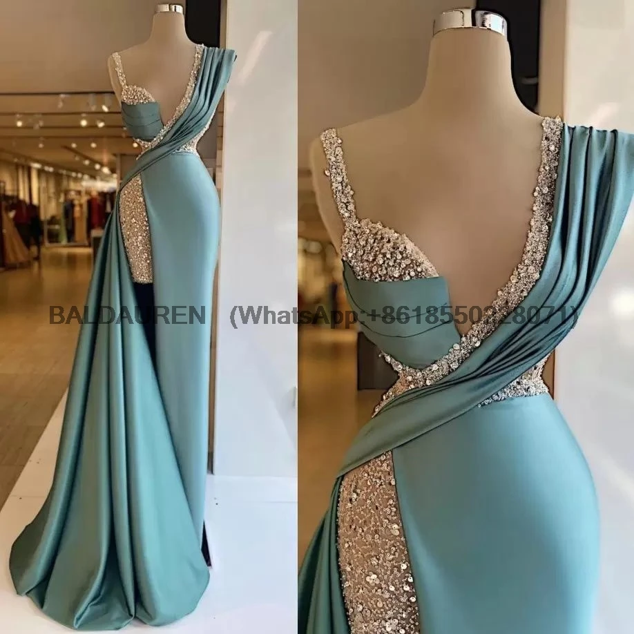 Sparkly Sequins Side Split Mermaid Evening Dresses Crystal Long Formal Prom Gowns Custom Made Plus Size Pageant Party Wear 1