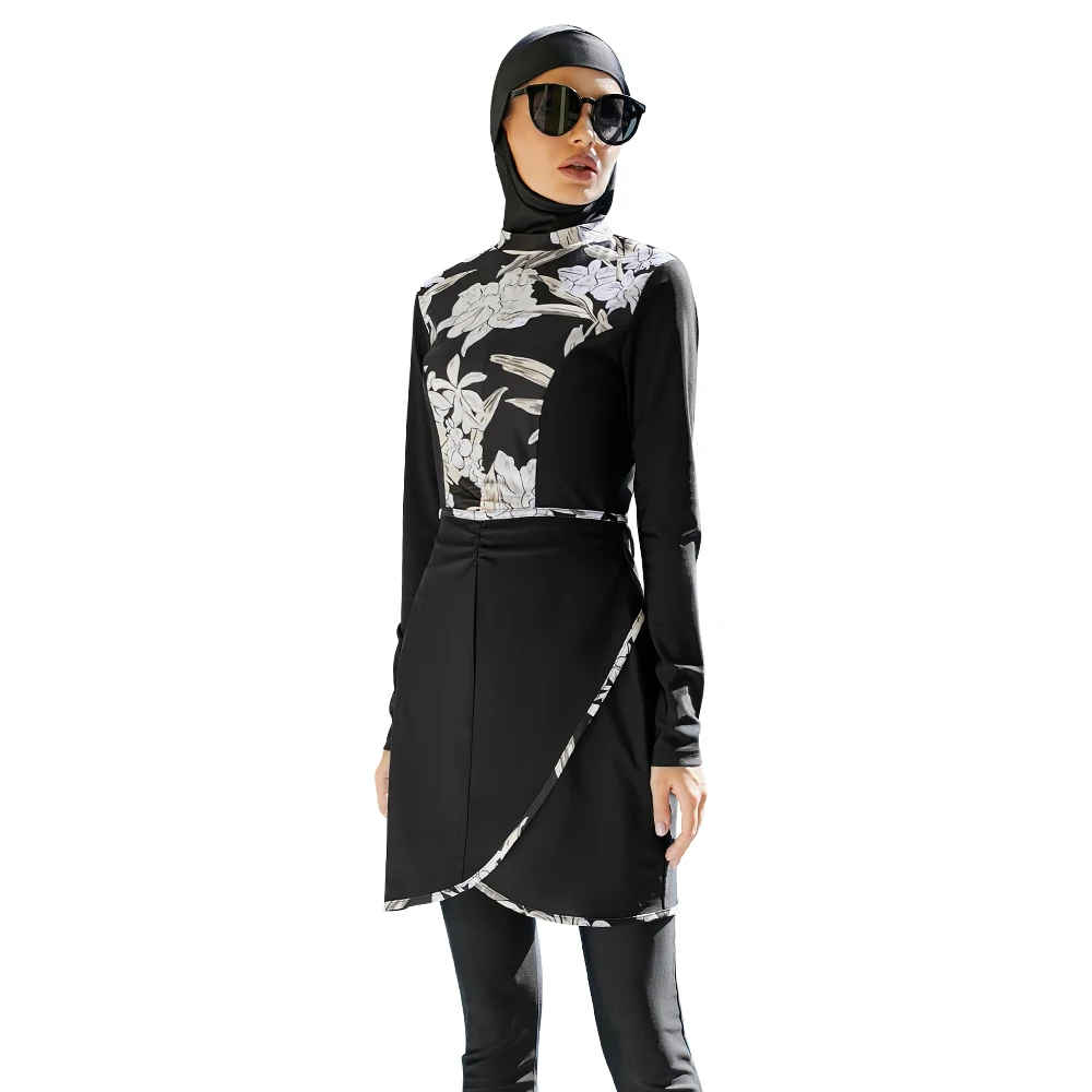 앙상블 Musulmans 여성용 플러스 사이즈 무슬림 수영복, 솔리드 3 피스 목욕 세트, 히잡 포함, 부르키니 팜므 Musulmane 