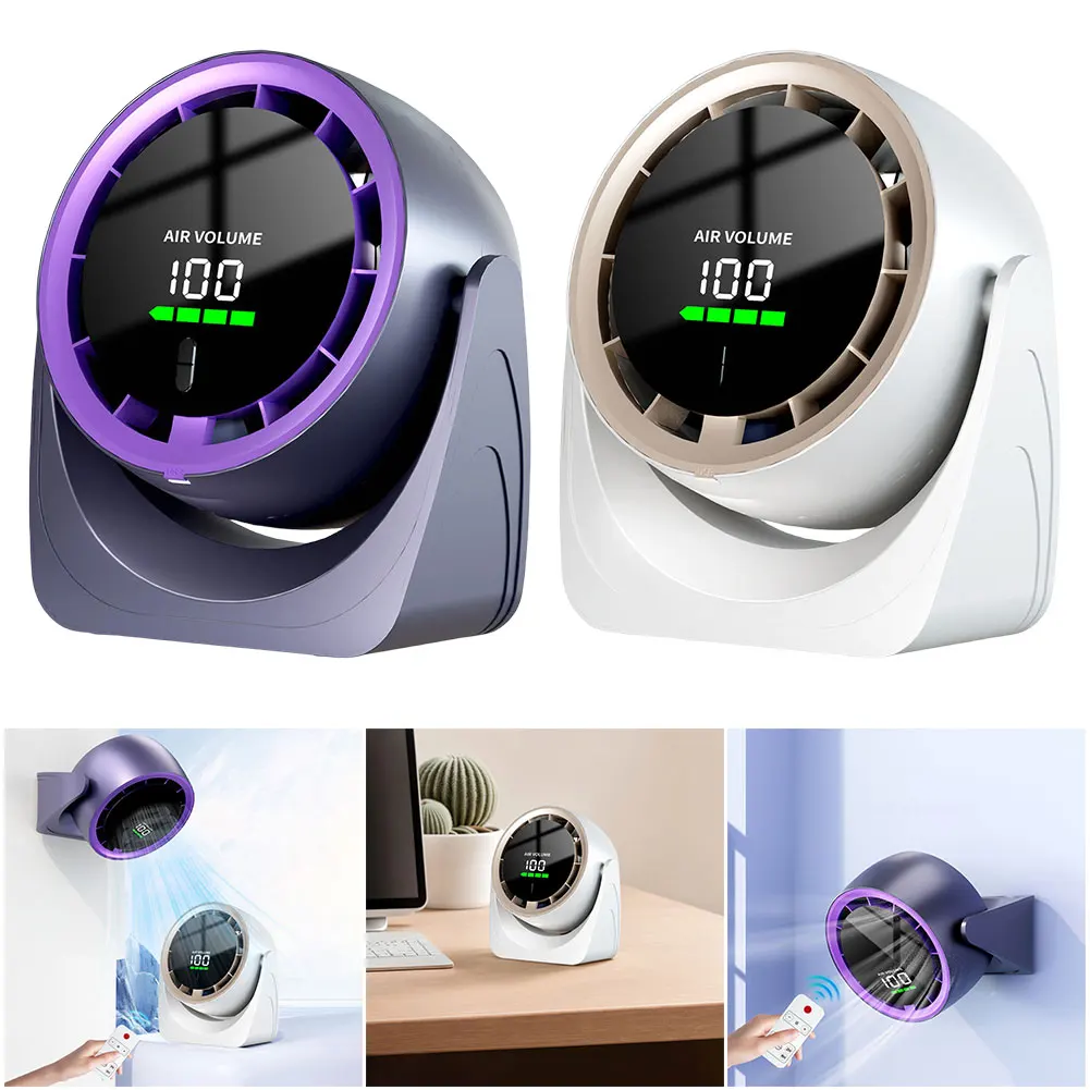 Wall-Mounted Desk Fan Rechargeable Desktop Fan Digital Display 100 Speeds for Home Office Kitchen Travel Camping