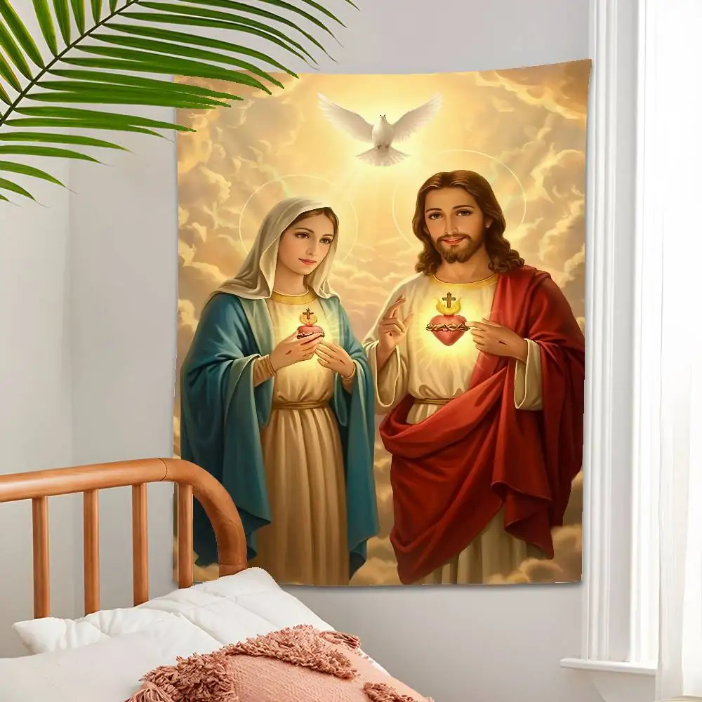 Virgin Mary Cross Tapestry – Christian Wall & Festival Decor 4