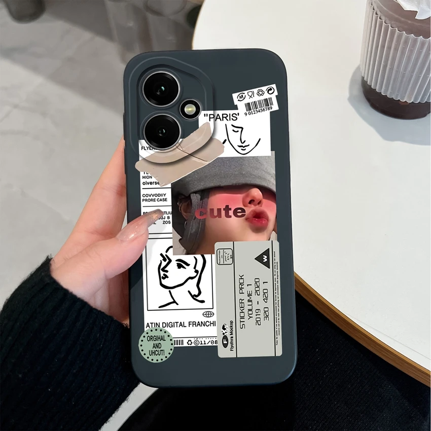 Fashionable Cool Girl Pattern Shockproof Phone Case with Smooth Liquid Silicone and Screen Protector