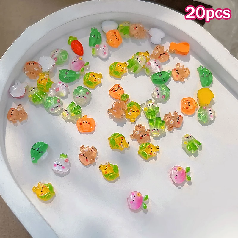 20Pcs Ice-Transparent Vegetable Nail Charms Cute Mini Cabbage Corn Resin Rhinestones, Cartoon DIY Nail Art Decoration Accessory