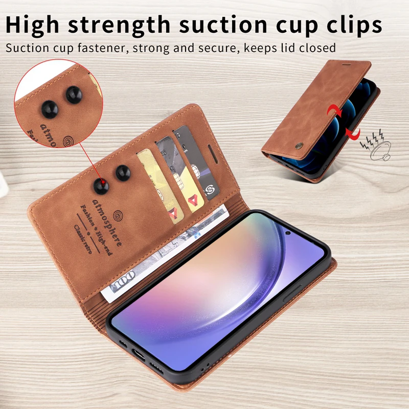 Premium Magnetic Leather Wallet Case - Universal Fit