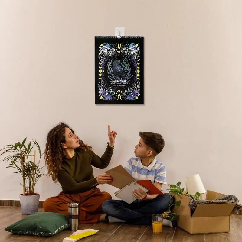 2024 Wall Calendar 12 Month Dark forest 2024 Lunar Calendar 12 Months Waterproof Hangable Cardboard Monthly Calendar with