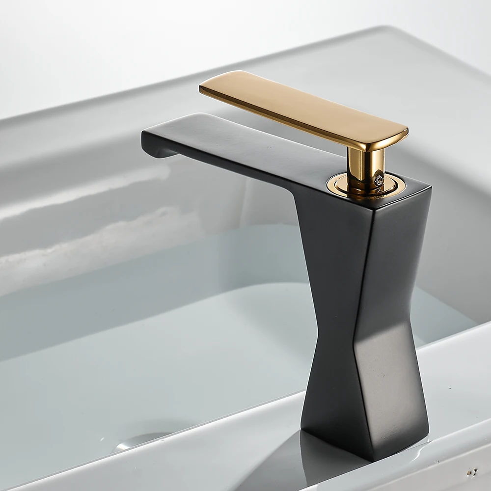 โมเดิร์นก๊อกน้ําอ่างล้างหน้าห้องน้ําสีดําผสมแตะทองเหลืองอ่างล้างหน้าก๊อกน้ําเดี่ยว Elegant Crane สําหรับห้องน้ํา 1