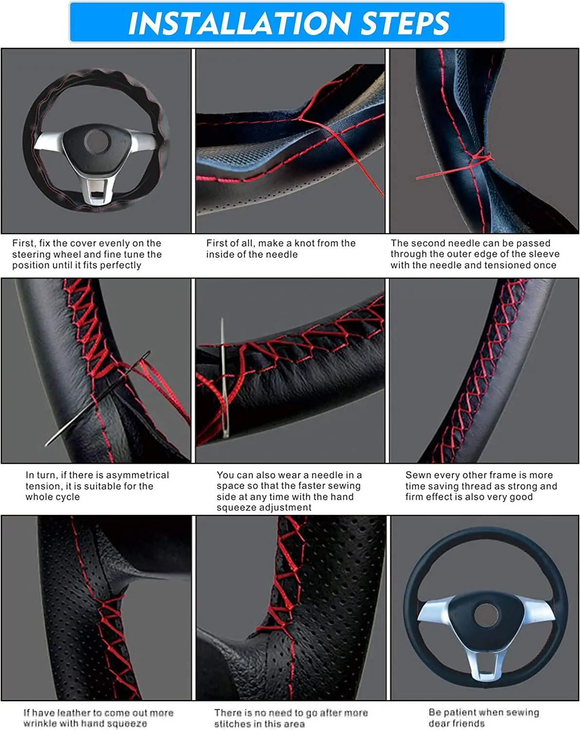 steering wheel cover Car Braid Leather DIY 7 Color with Needles And Thread Auto Accessories