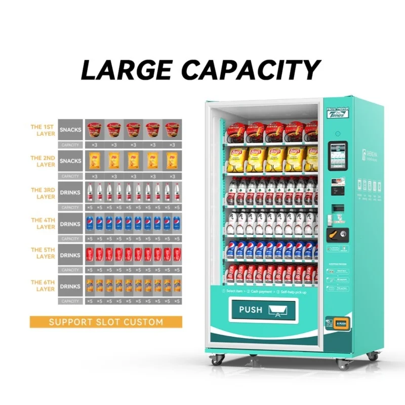 24 Hours Convenience Store Commercial Combo Vending Machine Automatic Smart Food Drinks Vending Machine With Card Reader finger access control smart nfc rfid card reader led nail art decals sticker