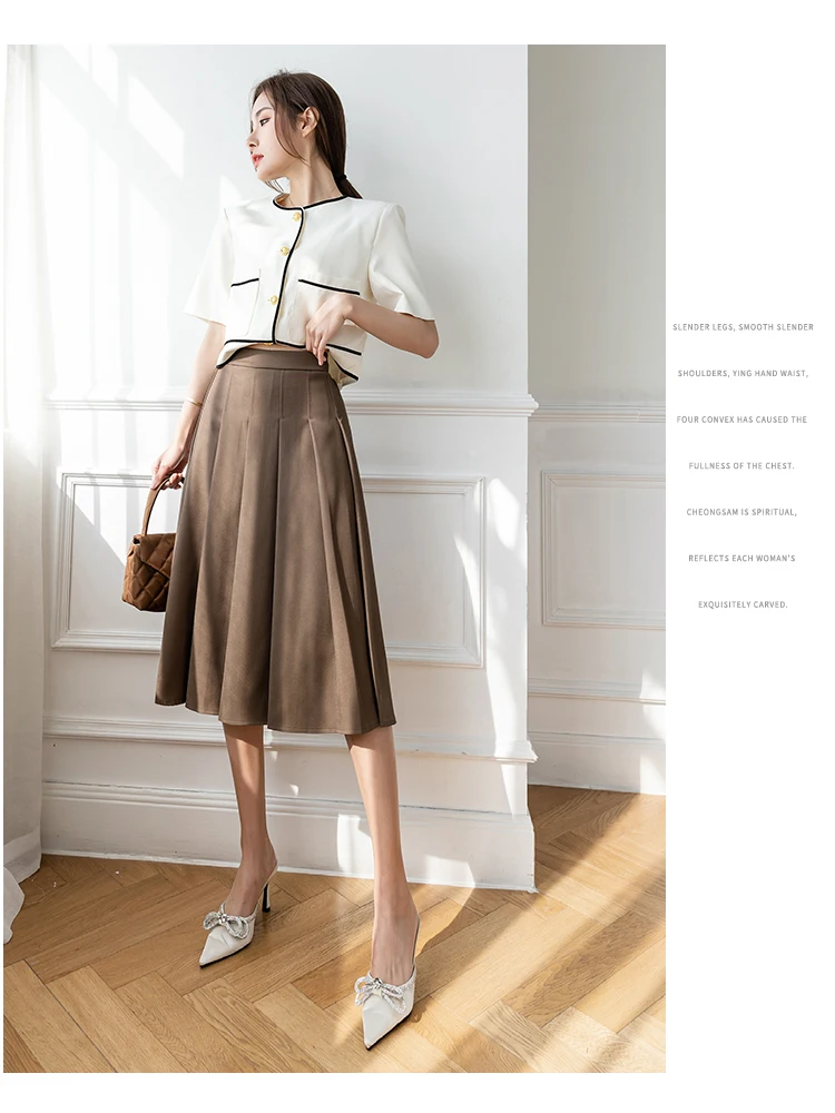 plaid skirt Ladies Elegant A-line Long Skirts New Arrival 2022 Spring Korean Style All-match High Waist Women Casual Pleated Skirt W968 leather skirt