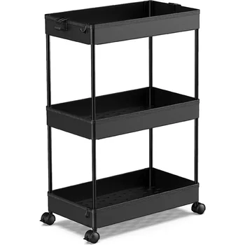 Rolling Storage Cart 3 Tier, Bathroom Cart Organizer Mobile Shelving Unit Multi-Functional Shelves for Office, Kitchen, Bathroom 1