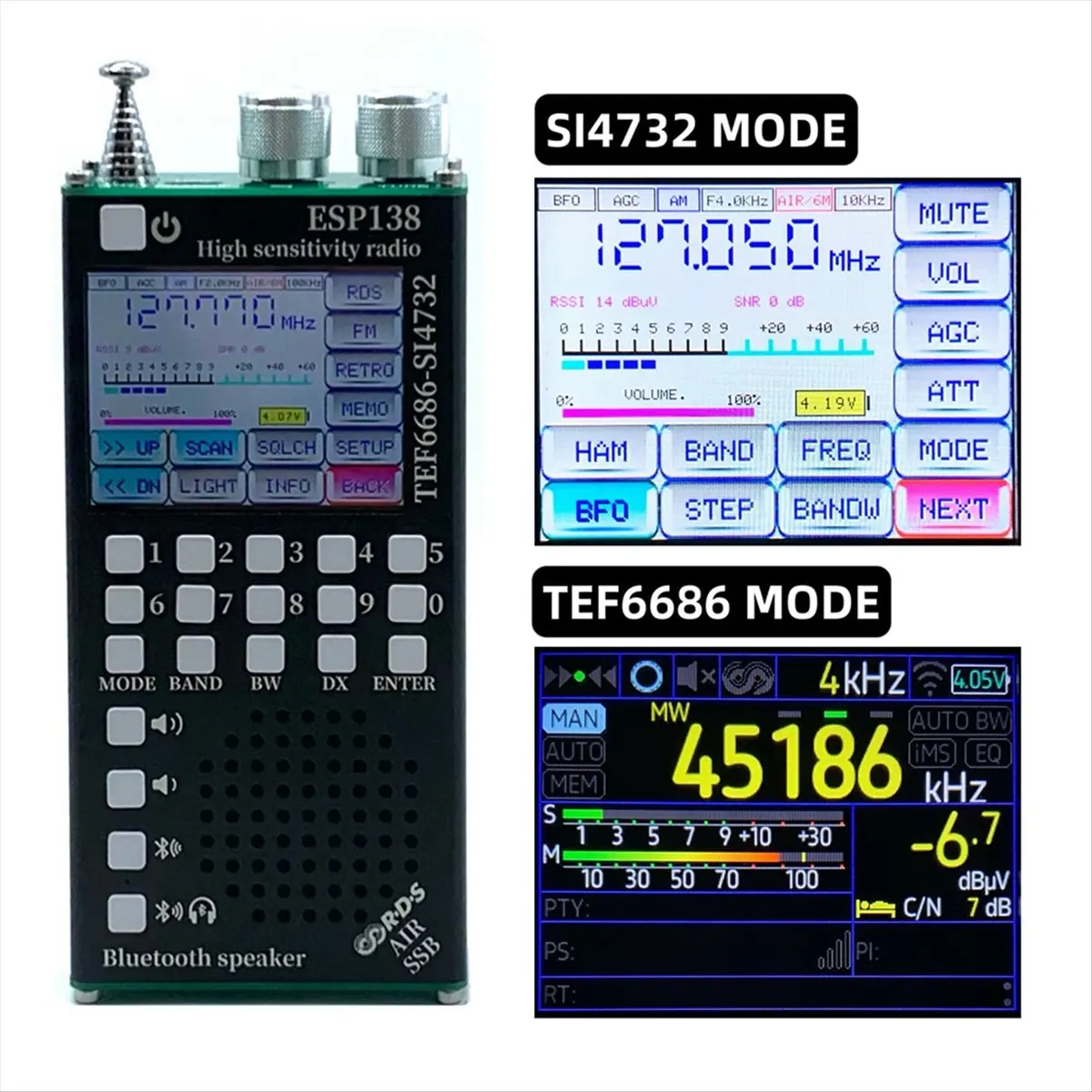 (ABGQ) ESP138 ESP32 SI4732 풀밴드 FM AM SSB 항공밴드 수신기 TEF6686 FM 수신기 2 in 1 휴대용 무전기 듀얼 모드 A