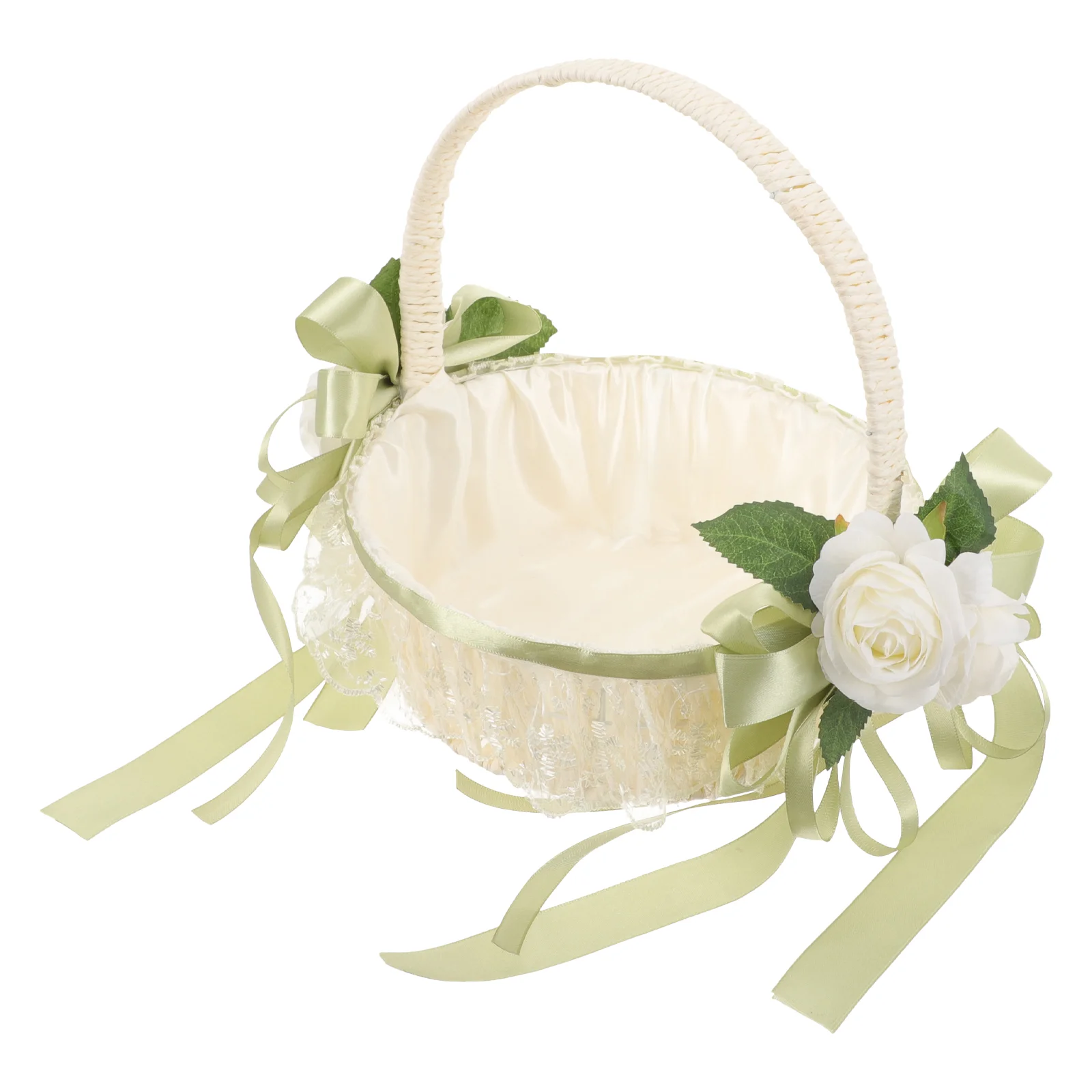 Wedding Ceremony Decoration Flower Girl Basket Rustic with Handle Petal Handheld Small Bowknot Fabric Stunning 3