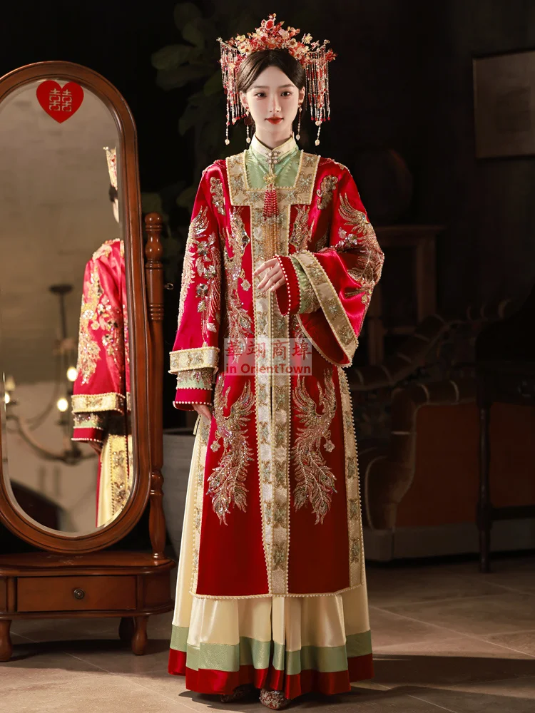 High End Xiuhe Clothing Heavy Industry Bride Gown Robe Ming Dynasty Pop  Hanfu Chinese Wedding Dress For Overseas Oriental Girl - AliExpress